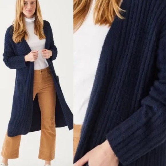 Mersea Womens Chalet Ribbed Duster Cardigan SM Navy Long Open Front Knit Sweater - Picture 1 of 11